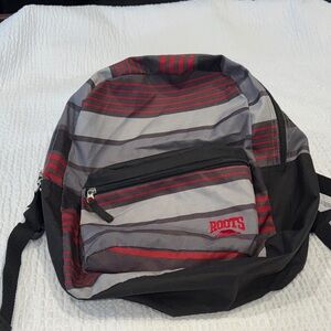 Roots Black, Gray and Red Striped Backpack